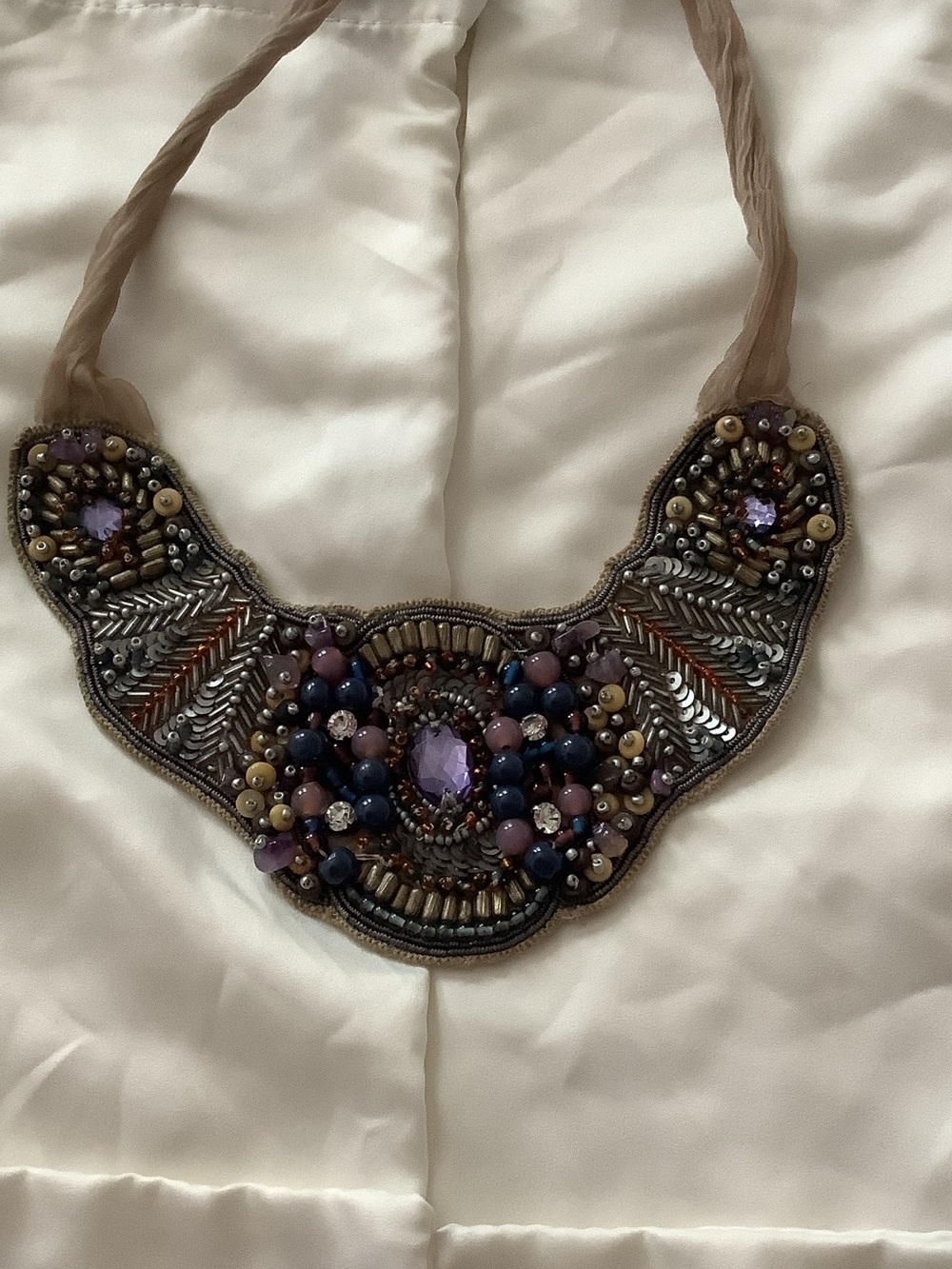 Embellished Beaded Statement Necklace - Purple Multi